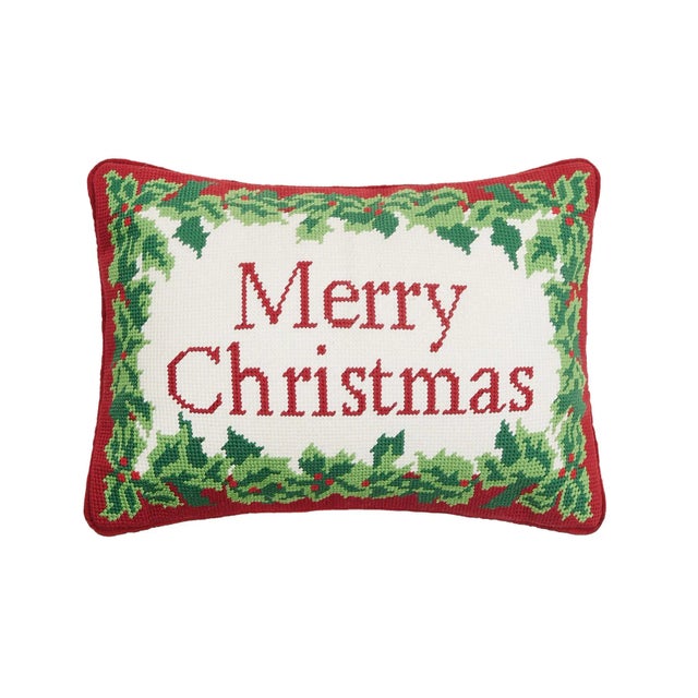 A festive way to spruce up your home for the holidays and winter season! Embroidered Needlepoint Style Pillow Front: Poly...