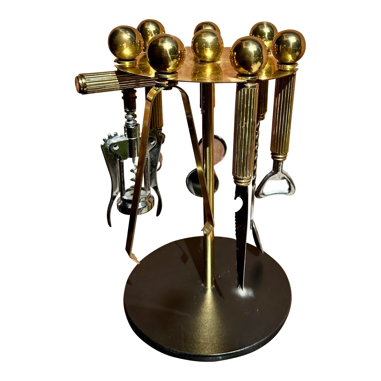 Vintage 7 Piece Mid Century Modern Brass Bar Tool Set by Maxwell