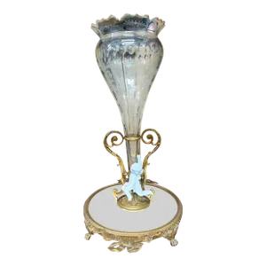 Antique 19th Century French Gilt Bronze, Mirrored, and Fine Cut Glass Mounted Centerpiece Plateau.