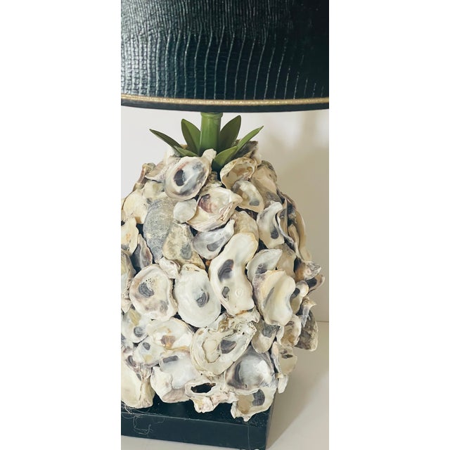 Coastal 1960s Grotto Oyster Shells LampsCustom Shades - a Pair For Sale - Image 3 of 6