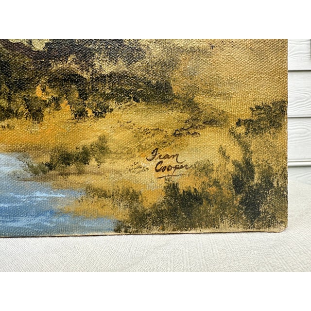 1970s Vintage Traditional Realism Landscape Still Life Original Oil on Canvas, Blue, Green, Tan For Sale - Image 5 of 12