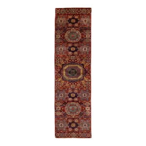 Modern Red Transitional Handmade Wool Runner With Floral Design