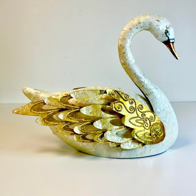 Mid-Century Coastal Hollywood Regency Italian Capiz Shell Encrusted Tole Swan Sculpture. For Sale - Image 12 of 16