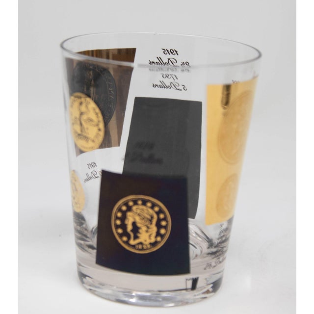 Double Old Fashioned Gold and Black Coin Set of 4 Barware Glasses by Cera 1960s For Sale - Image 10 of 12