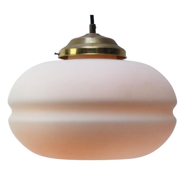 Mid-Century Modern Mid-Century White Matte Opaline Glass and Brass Pendant Lights For Sale - Image 3 of 9