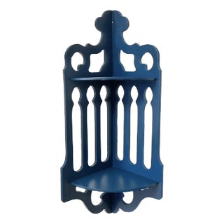 Mid Century Americana Gothic Design Corner Wall Shelf, Newly Lacquered. For Sale