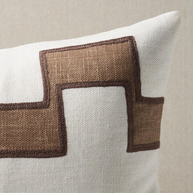 This pillow features Dixon Embroidered Print Linen with a knife edge finish. A series of stepped lines is handprinted with...