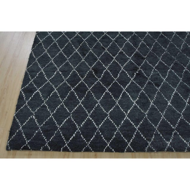 Moroccan Rug 6’3” X 9’2” Blue Wool Contemporary Hand-Knotted Carpet For Sale - Image 12 of 15