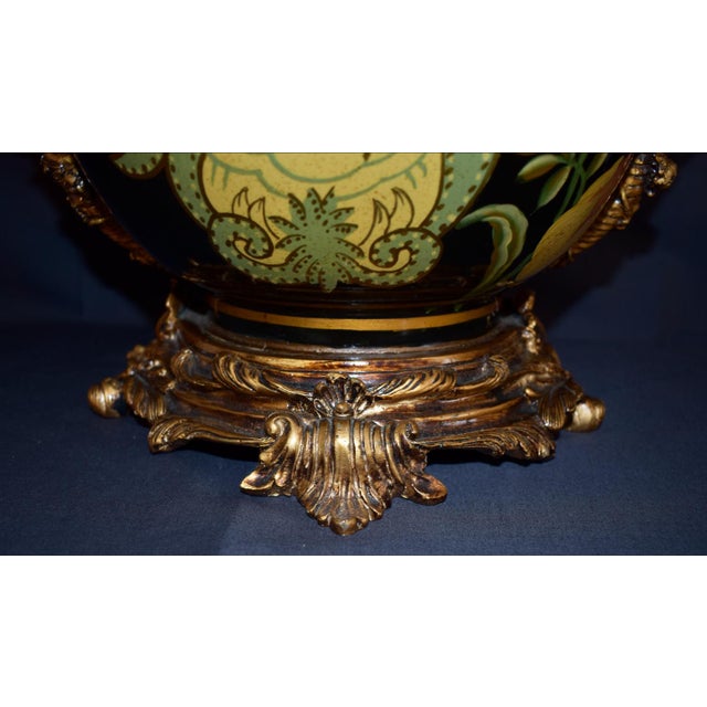 Vintage Neoclassical Ceramic Amphora Vase Lyre Floral Gilt Figural Urn 15” For Sale In Philadelphia - Image 6 of 14