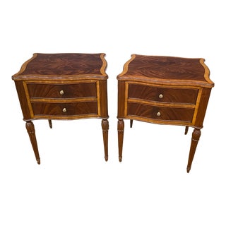 Pair of Leighton Hall Mahogany Serpentine End Tables - Showroom Samples For Sale