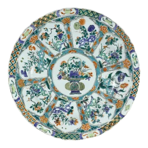 Chinese Porcelain Famille Verte Large "Flower Basket" Dish, Kangxi Period