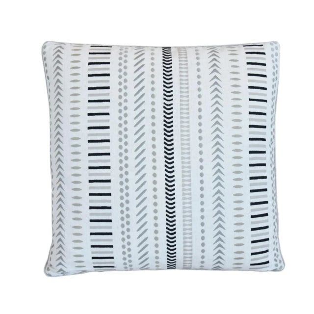 Custom-tailored pillow in Designer James Dunlop Textiles abstract modern embroidered fabric called "Revival Foundry”...