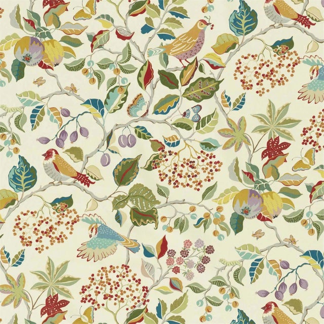 Sanderson Birds & Berries Fabric in Rowan Berry - a Sample For Sale