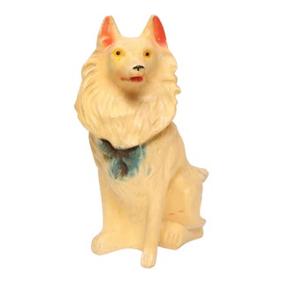 Vintage Painted Chalkware Carnival Chalk Collie Dog Sculpture / Figurine For Sale