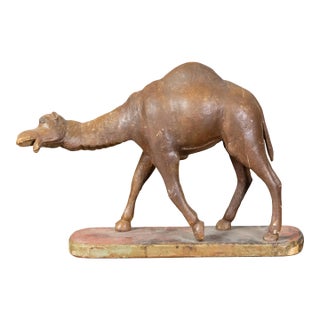 19th Century Italian Carved Wooden Dromedary Camel Sculpture on Oval Base For Sale