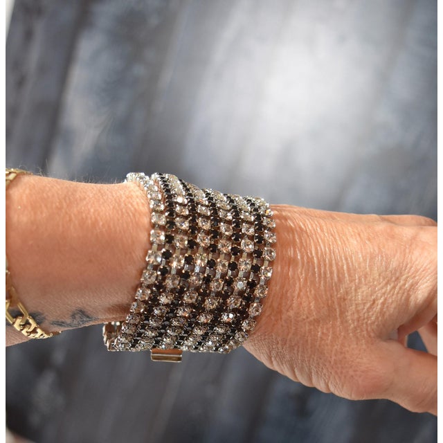 Vintage Alexis Kirk Wide Black & Clear Rhinestone Bracelet For Sale - Image 10 of 15