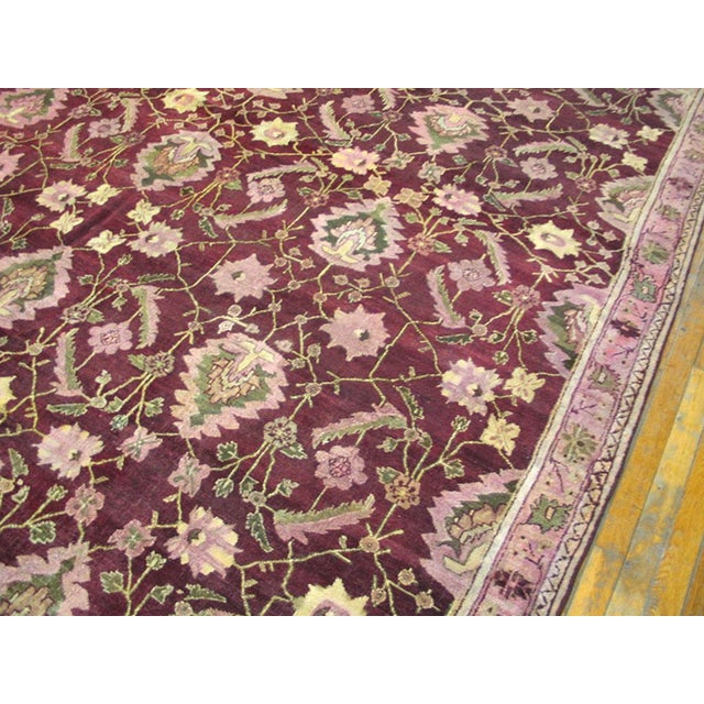 Artistic Warm Neutral Burgandy Color Antique Decorative Indian Agra Rug For Sale - Image 4 of 5