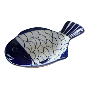 Vintage Dansk Arabesque Blue and White Hand Painted Ceramic Fish Serving Bowl