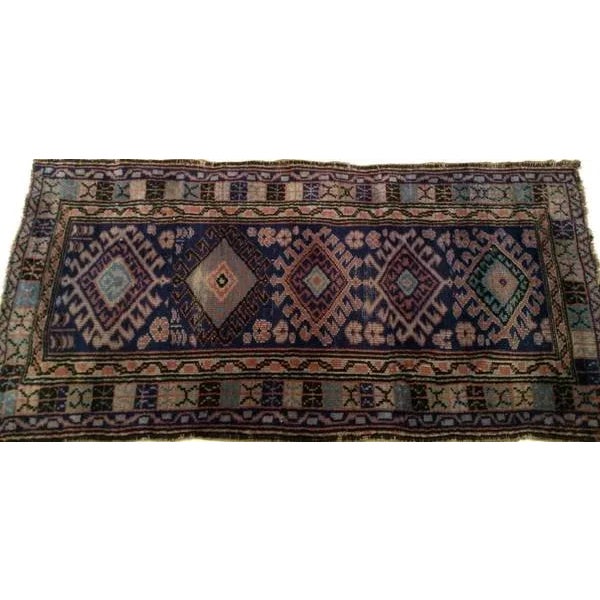 Vintage Persian Kurdish Area Rug, Handwoven Geometric Medallion Pattern, Blue & Ivory, 2’ X 4’ For Sale In Chicago - Image 6 of 8