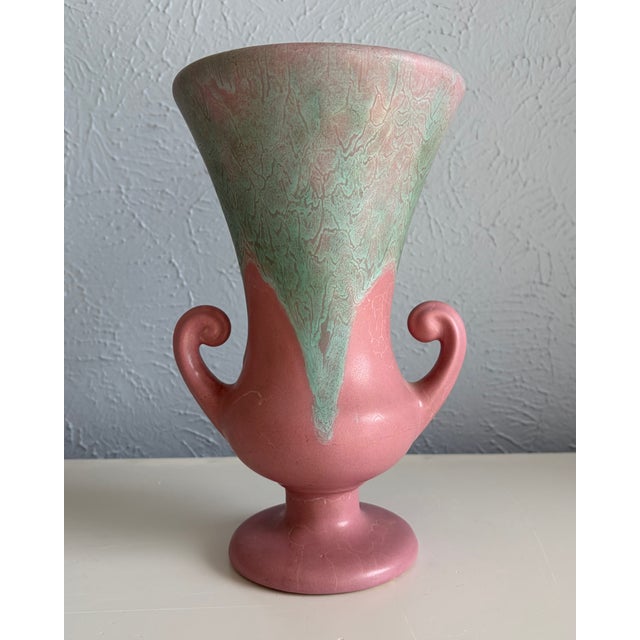 A striking vintage American art pottery vase by Camark of Camden, Arkansas. Shape 815 features a tall, flaring trumpet-...
