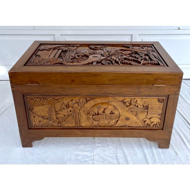 Vintage Chinese Intricately Carved Wood Camphor Chest For Sale - Image 10 of 13
