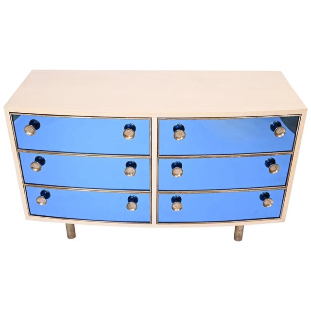 Curved Dresser with Blonde Wood and Blue Crystal Glass by Gio Ponti, 1990 For Sale - Image 13 of 13