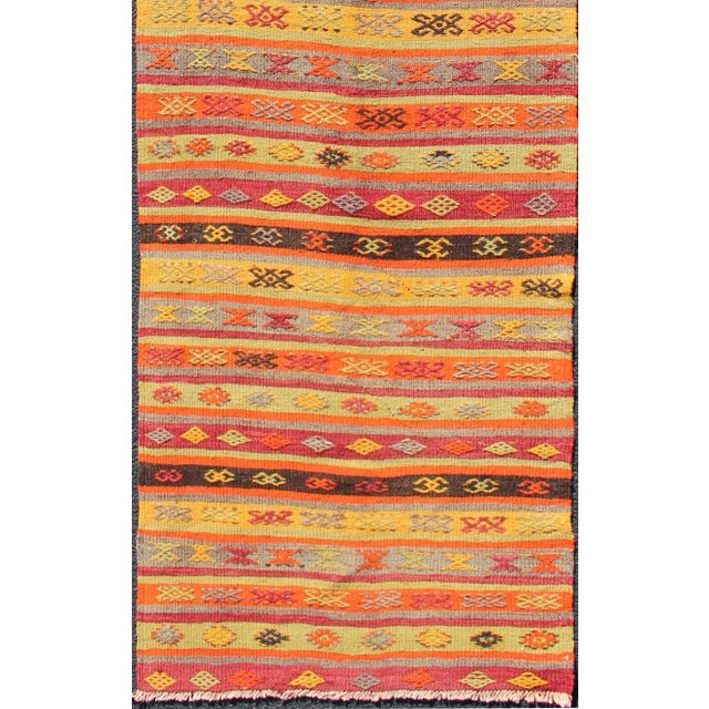 Vintage Turkish Kilim Runner With Multicolor Stripes and Tribal Motifs 2'9 X 10'6 For Sale In Atlanta - Image 6 of 10