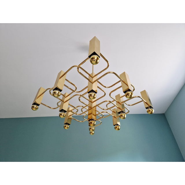Mid-Century Modern Large Geometric Brass Chandelier by Gaetano Sciolari for Boulanger, 1970s For Sale - Image 3 of 18