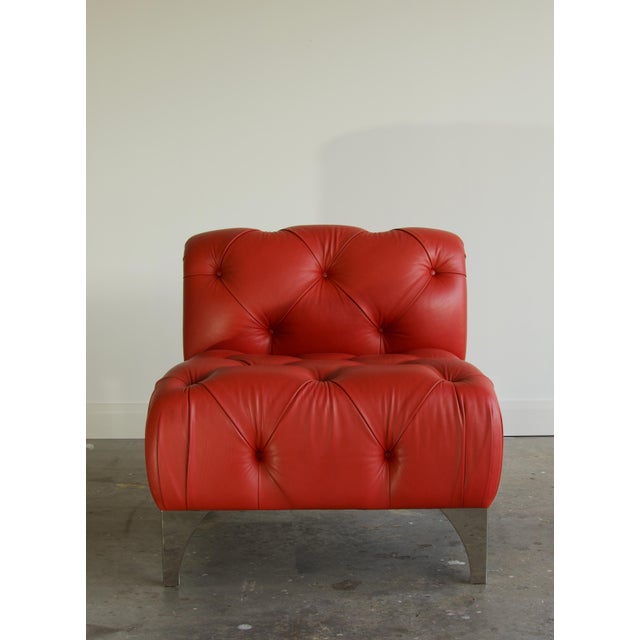Postmodern Rare Tufted Red Slipper Chair by J. Robert Scott With Chrome Legs, Late 20th Century For Sale - Image 3 of 6