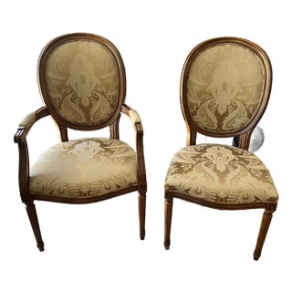Stickley French Louis XVI Directors Style Medallion Silk Oval Back 8 Chairs and 4 Arm Chairs For Sale