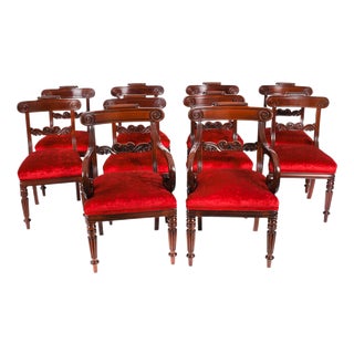 Antique 19th Century Regency Flame Mahogany High Dining Chairs, Set of 10 For Sale