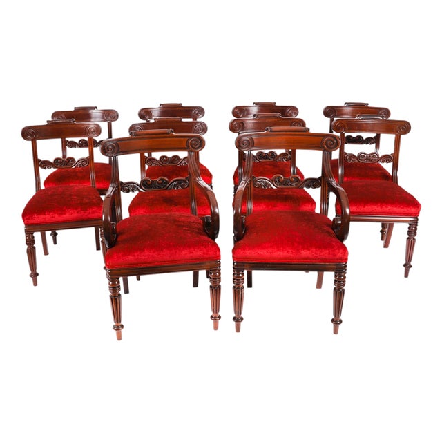 Antique 19th Century Regency Flame Mahogany High Dining Chairs, Set of 10 For Sale