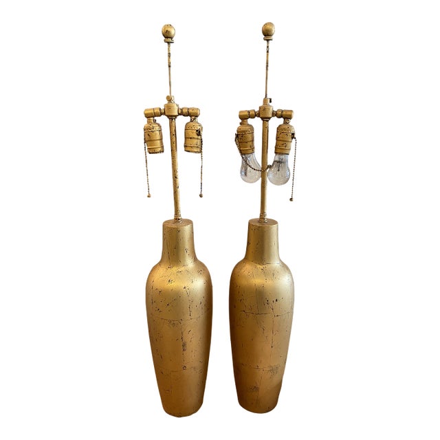 1980s Gilt Vase Shape Lamps - a Pair For Sale