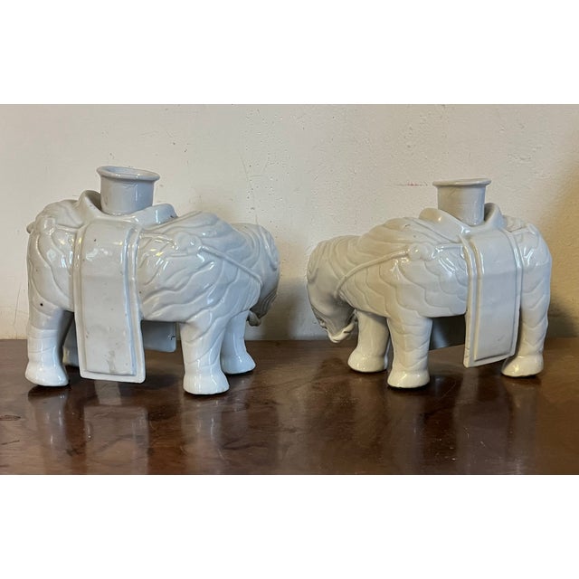 Antique 18th Century Chinese Blanc De Chine Porcelain Elephant Candlestick or Joss Stick Holders - A Pair For Sale - Image 10 of 16