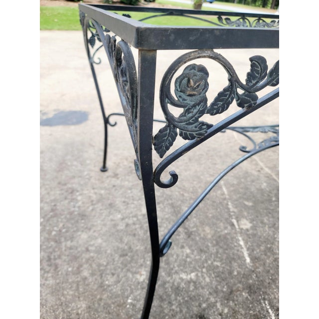 Metal Vintage Russell Woodard Chantilly Rose Style Pattern Cast Iron Dining Table For Sale - Image 7 of 8