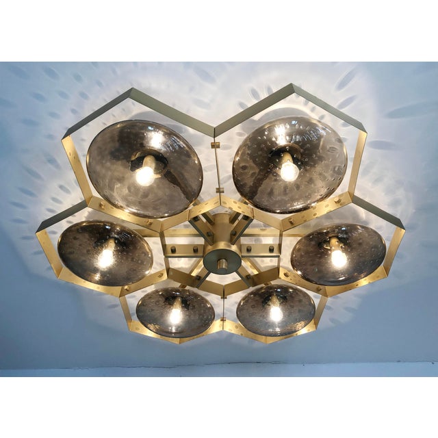 21st Century Hive Satin Brass Smoky Bubbles Murano Flush Mount by Fabio LTD For Sale - Image 9 of 9