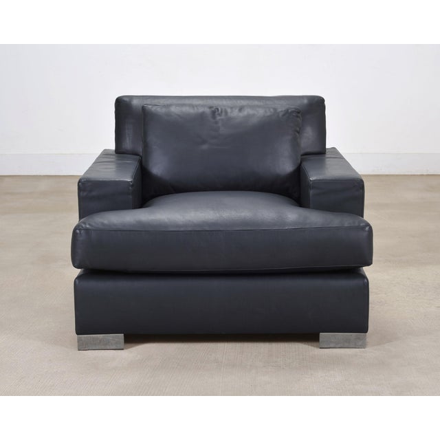Ralph Lauren Ralph Lauren Navy Leather Pryce Club Chair With Steel Feet For Sale - Image 4 of 18