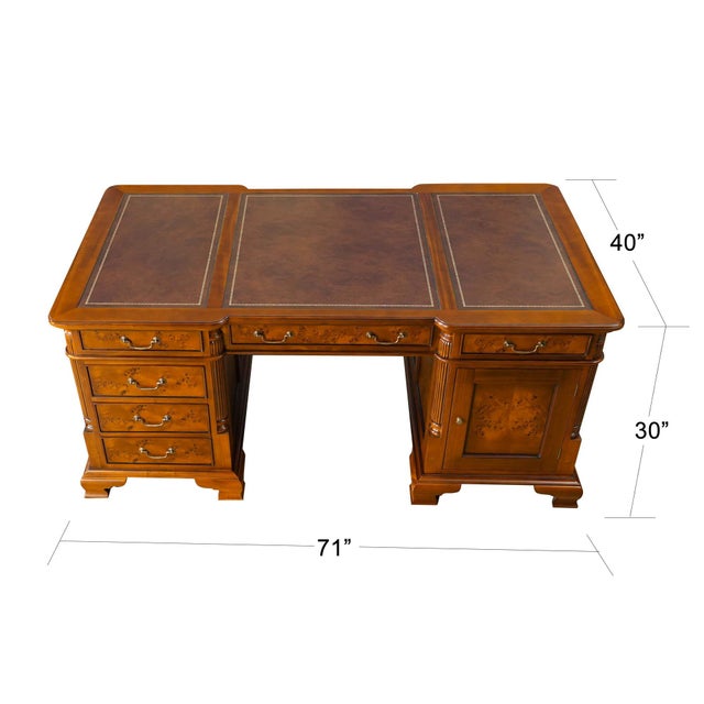This beautiful burled partners desk by Niagara Furniture is crafted as an antique reproduction. The fine quality veneers...