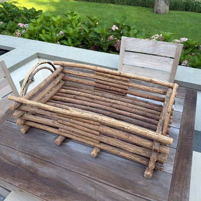 Handmade rustic tray crafted from natural bark on twigs. Very large, very sturdy, and the handles make it easy to move...