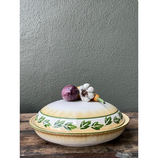 Ceramic Vintage Italian Glazed Ceramic Vegetable Lidded Bowl For Sale - Image 7 of 12