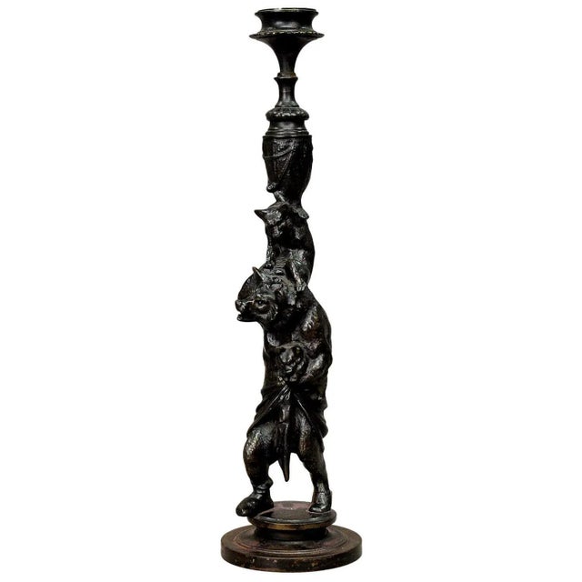Metal Victorian Cast Iron Candlestick with Bears For Sale - Image 7 of 7