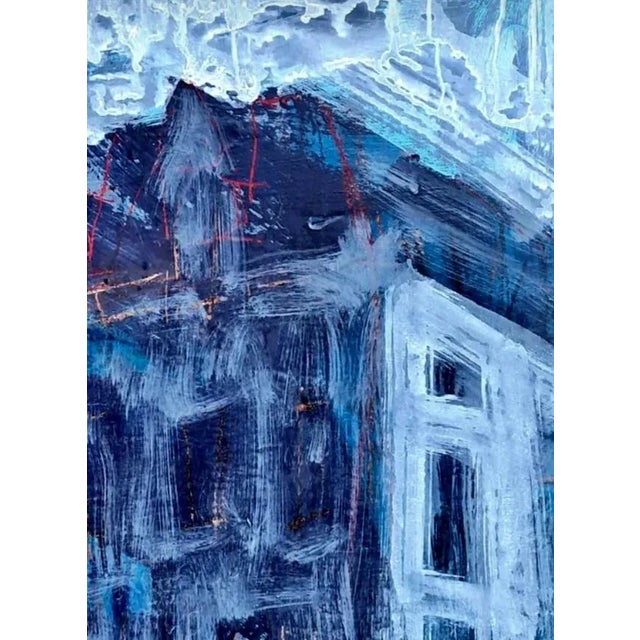 "Blue Empire" 2022 Architectural Acrylic, Crayon and Graphite Painting, Hugh Keating For Sale - Image 9 of 9