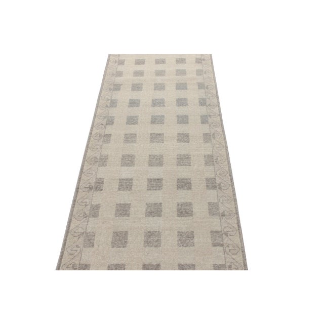 Rug & Kilim Rug & Kilim’s Distressed Scandinavian Style Runner, Beige Grey Geometric Pattern For Sale - Image 4 of 5