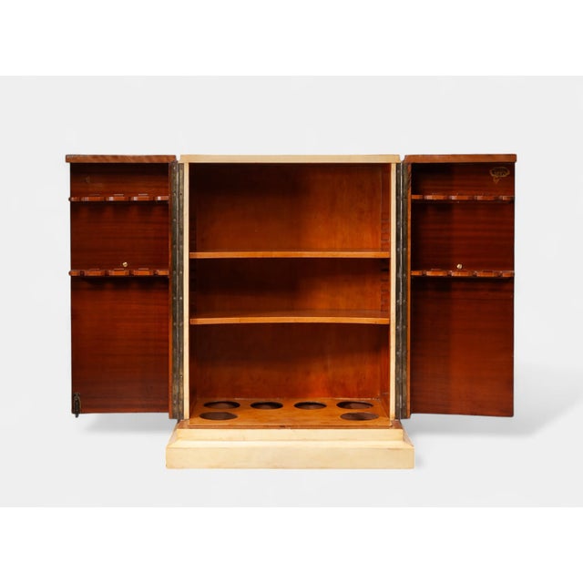 Vanilla Mid-20th Century Modern Parchment-Covered Wood Dry Bar Storage Cabinet in the Style of Jean-Charles Moreux, France For Sale - Image 8 of 11