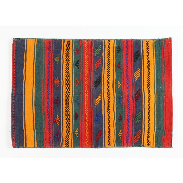 Tribal 1960s Vintage Handmade Flat Weave Striped Saddlebag Rug - 2′5″ × 3′6″ For Sale - Image 3 of 11