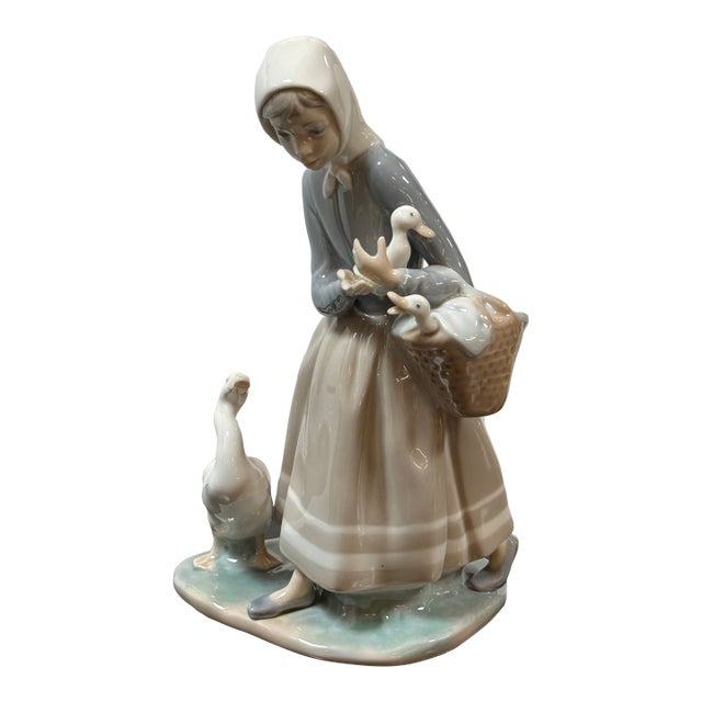Fulgencio Garcia for Lladró Shepherdess With Ducks Porcelain Figurine, Signed For Sale