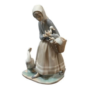 Fulgencio Garcia for Lladró Shepherdess With Ducks Porcelain Figurine, Signed
