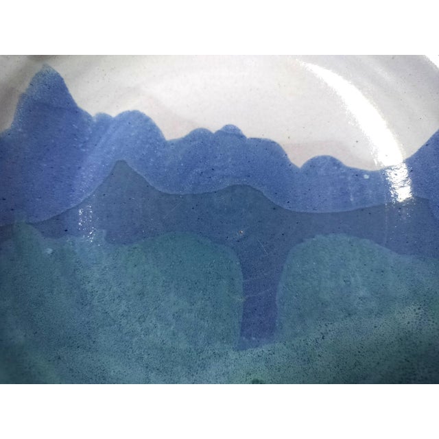 American Pair of Vintage 80's American Studio Ceramic Plates With Landscape Style Layered Glaze For Sale - Image 3 of 11