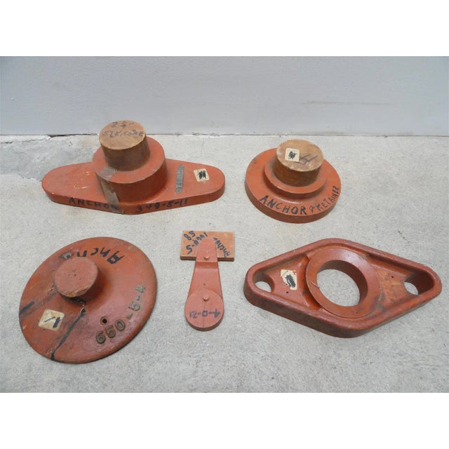 Orange Set of 11 Industrial Wood Foundry Patterns & Casting Molds – Sculptural Decorative Objects For Sale - Image 8 of 9