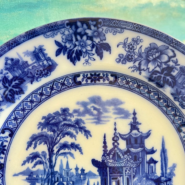 Royal Doulton Antique Flow Blue Doulton Burslem 10 1/2 Plate "Madras" Pattern For Sale - Image 4 of 9